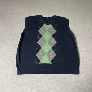 Gap Men’s Cable Knit Patterned Green and Blue V-Neck Sweater Vest